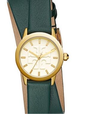 NWOT Tory Burch gold wrap watch with green leather strap